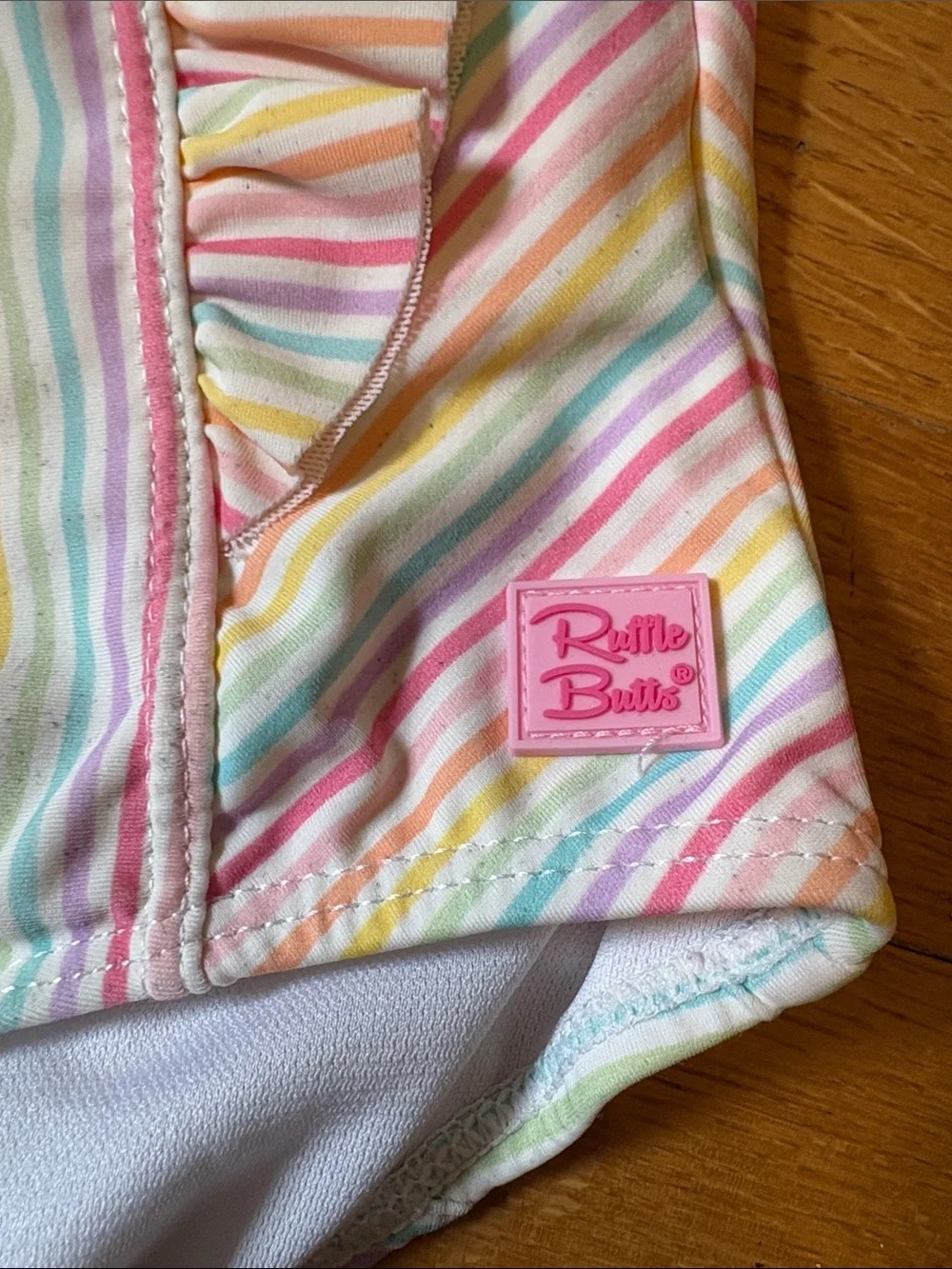 Ruffle Butts Size 5 Pastel Rainbow Stripe Ruffle One-Piece Swimsuit